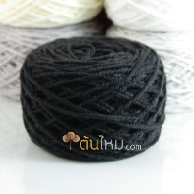 ไหมพรมเส้นใหญ่เงา 3ply สีดำ
