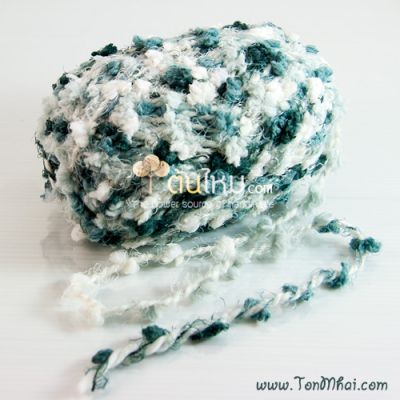 ไหมพรมฟลอร่า สีนิลมรกตฟลอร่า ดำอมเขียว-เทาอมเขียว-ขาว (Green Emerald Flora)