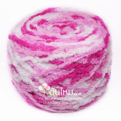 ไหมพรมขนแกะเหลือบขาว/ชมพูหวานเข้มอ่อนไล่สี