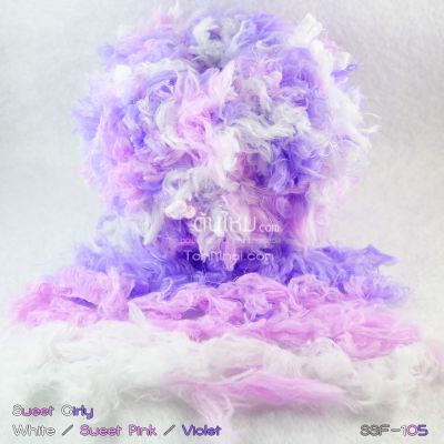 ไหมพรมขนเฟอร์ ซิลค์กี้ ซอฟท์ (Silky Soft Fur) สีสวีทเกิร์ลลี่ ขาว/ชมพูหวาน/ม่วง (Sweet Girly)
