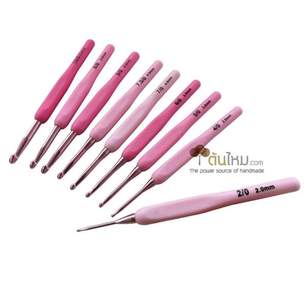 ชุดเข็มโครเชต์ หัวเข็มสีชมพูเมทัลลิก ด้ามยางซิลิโคน เซ็ตสีชมพูหวานแหวว 9 ชิ้น 2mm.-6mm. พร้อมกระเป๋าสีชมพูน่ารักคิวตี้สุดๆ