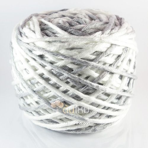 ไหมพรม คอตตอน เพิร์ล ขาว/เทาไล่สี (White/Gray Gradient)