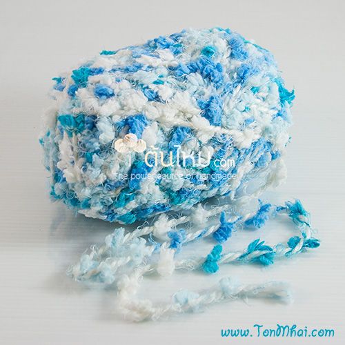ไหมพรมฟลอร่า สีท้องฟ้าฟลอร่า ฟ้าคราม-ฟ้าเข้ม-ฟ้าอ่อน-ขาว (Sky Blue Flora)