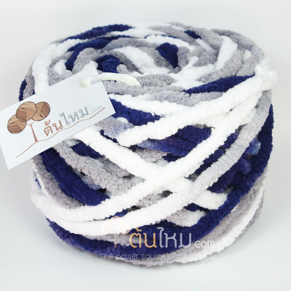 ไหมพรมอูด้ง ขาว/เทา/น้ำเงินนาวี (White/Gray/NavyBlue)