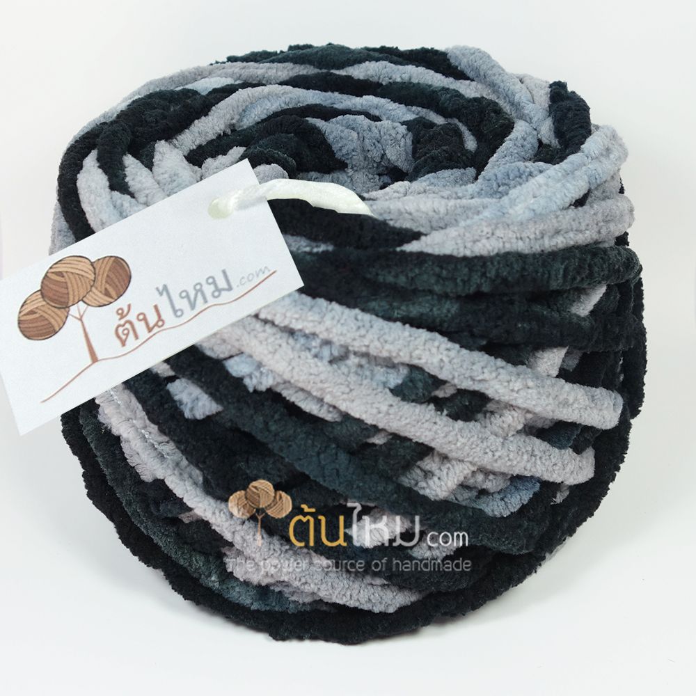 ไหมพรมอูด้ง ดำ/เทากลาง (Black/Gray)