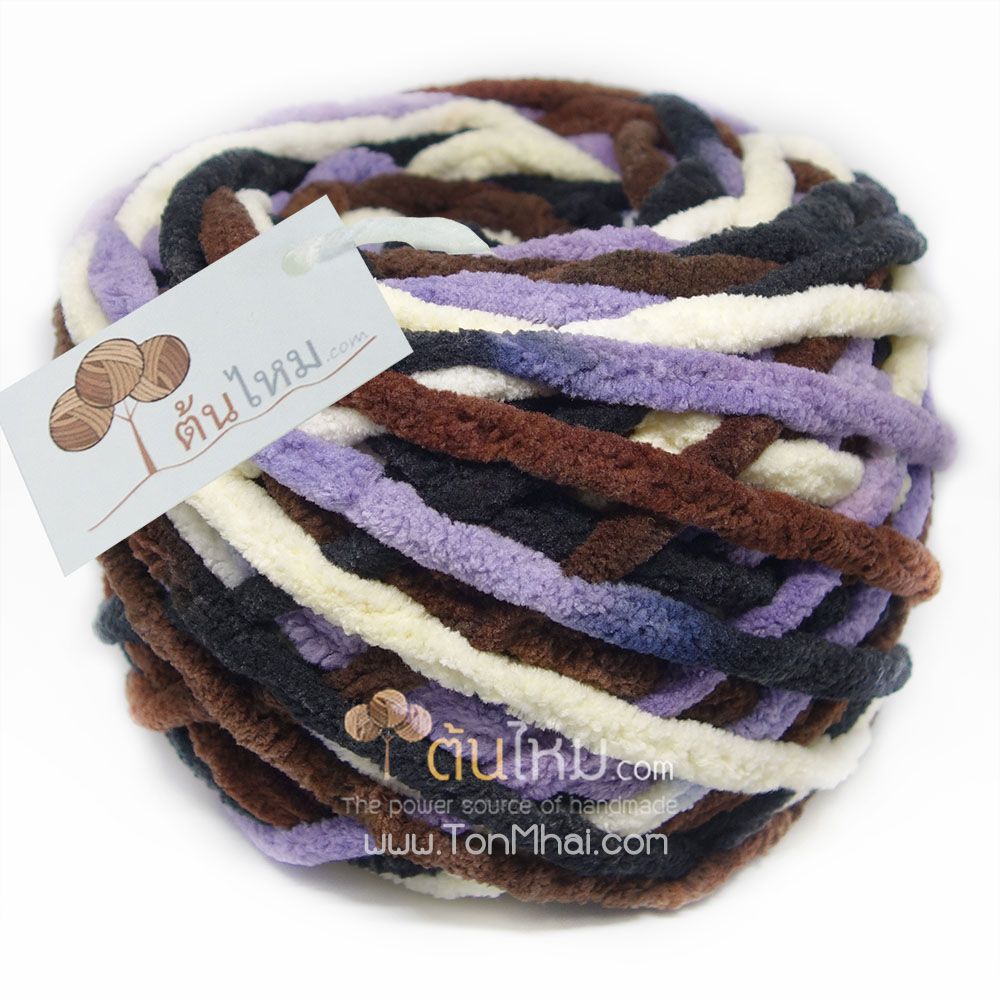 ไหมพรมอูด้ง สีขาวครีม/น้ำตาล/ม่วงเทา/ดำ (Cream/Brown/VioletGray/Black)
