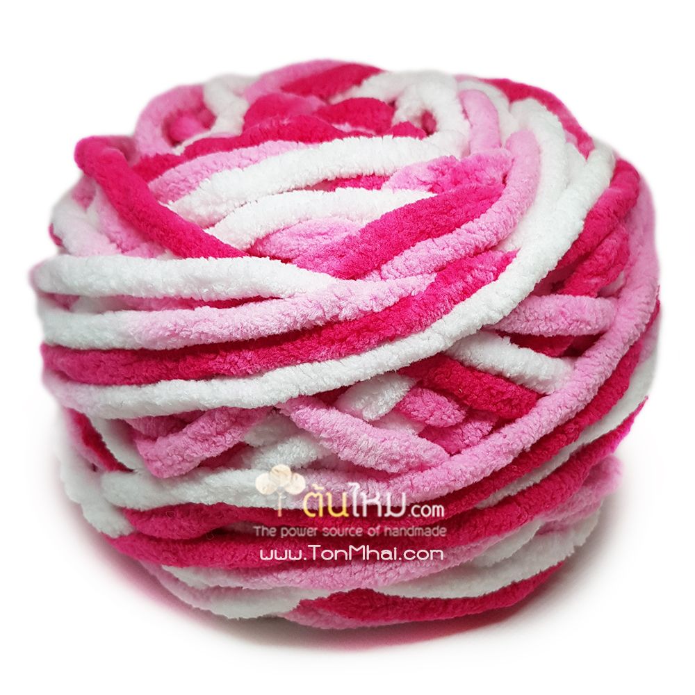 ไหมพรมอูด้ง สีสตรอเบอรี่โยเกิร์ต ขาว/ชมพูอ่อนหวาน/ชมพูเข้มสตรอเบอรี่ (Strawberry Yogurt)