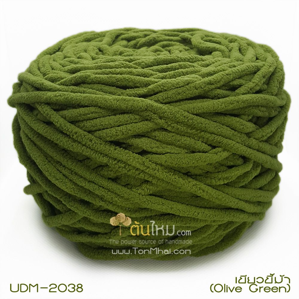 ไหมพรมอูด้งลิตเติ้ล รุ่นเส้นกลมเนื้อเนียน สีเขียวขี้ม้า (Olive Green) (ก้อนใหญ่ 160g)